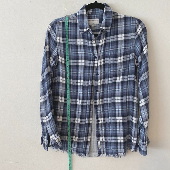 The Blue Shirt Shop Mercer & Spring Blue Plaid Button Long Sleeve Raw Hem XS - Picture 5 of 11